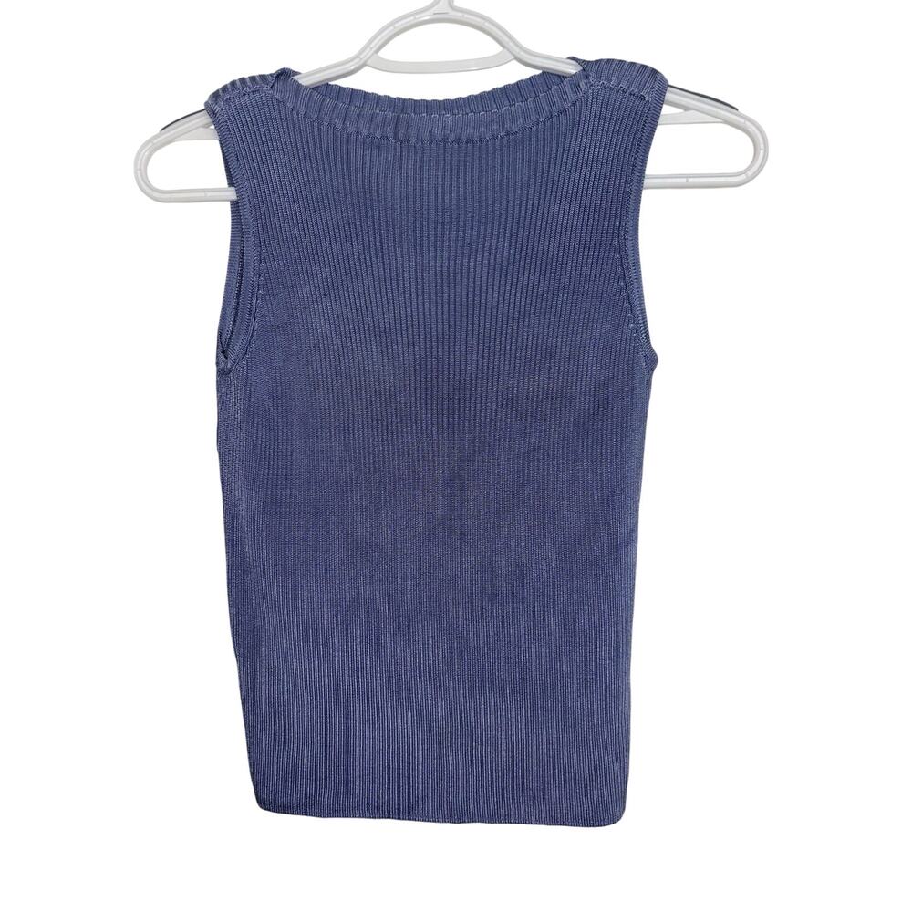 100% Silk Periwinkle Rib Knit Sleeveless Tank Top S/M Quiet Luxury Layering